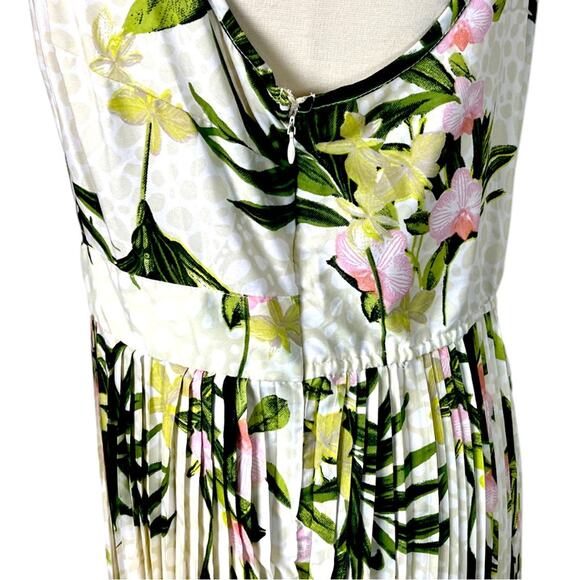 Mlle Gabrielle Maxi Dress Pleated Green Pink Tropical Print New Women’s Size 2X - Picture 10 of 16
